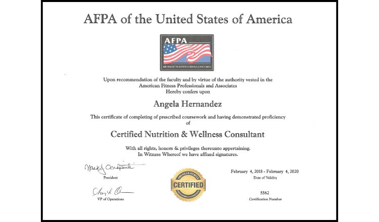 Angela Hernandez AFPA Certified Nutrition & Wellness Consultant