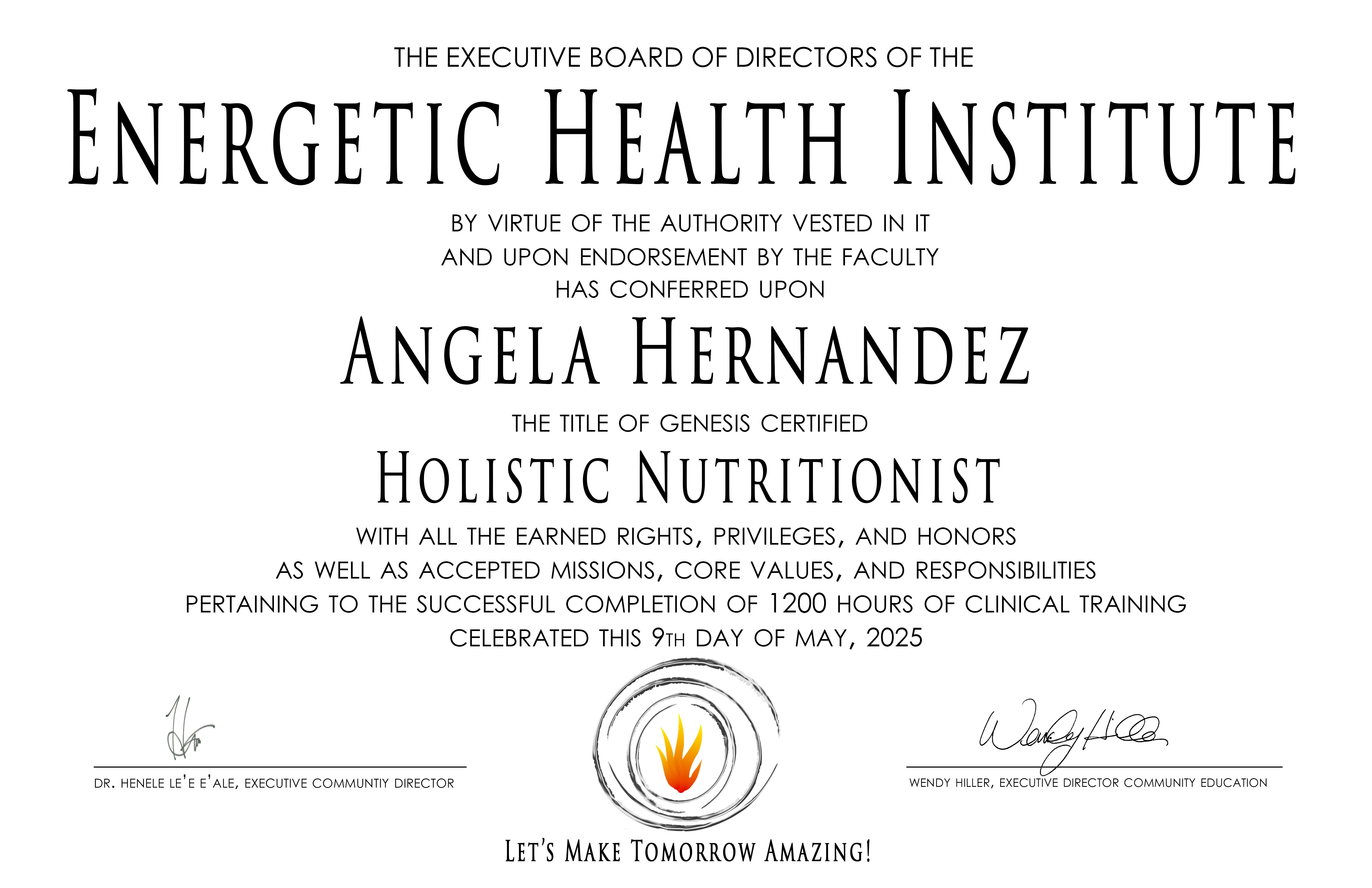 Angela Hernandez Certified Holistic Nutrition Professional