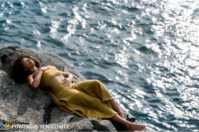 Woman resting ocean